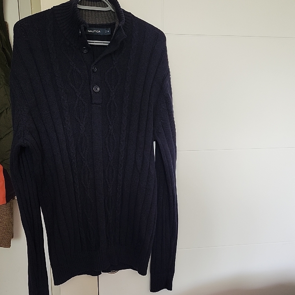 Nautica Size XL Blue Cable Knit Sweater